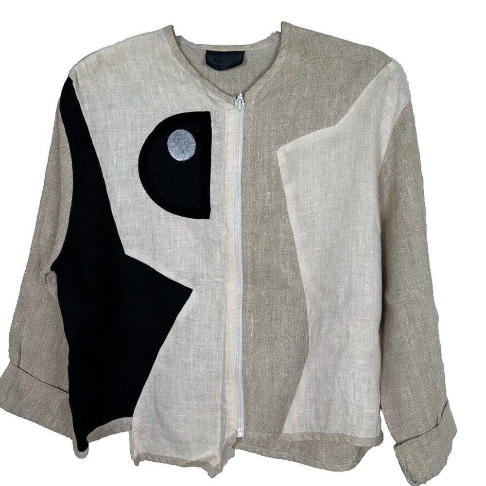 VTG Linen Alissa Women's S Lagenlook cropped asymmetrical Bohemian Boho Jacket